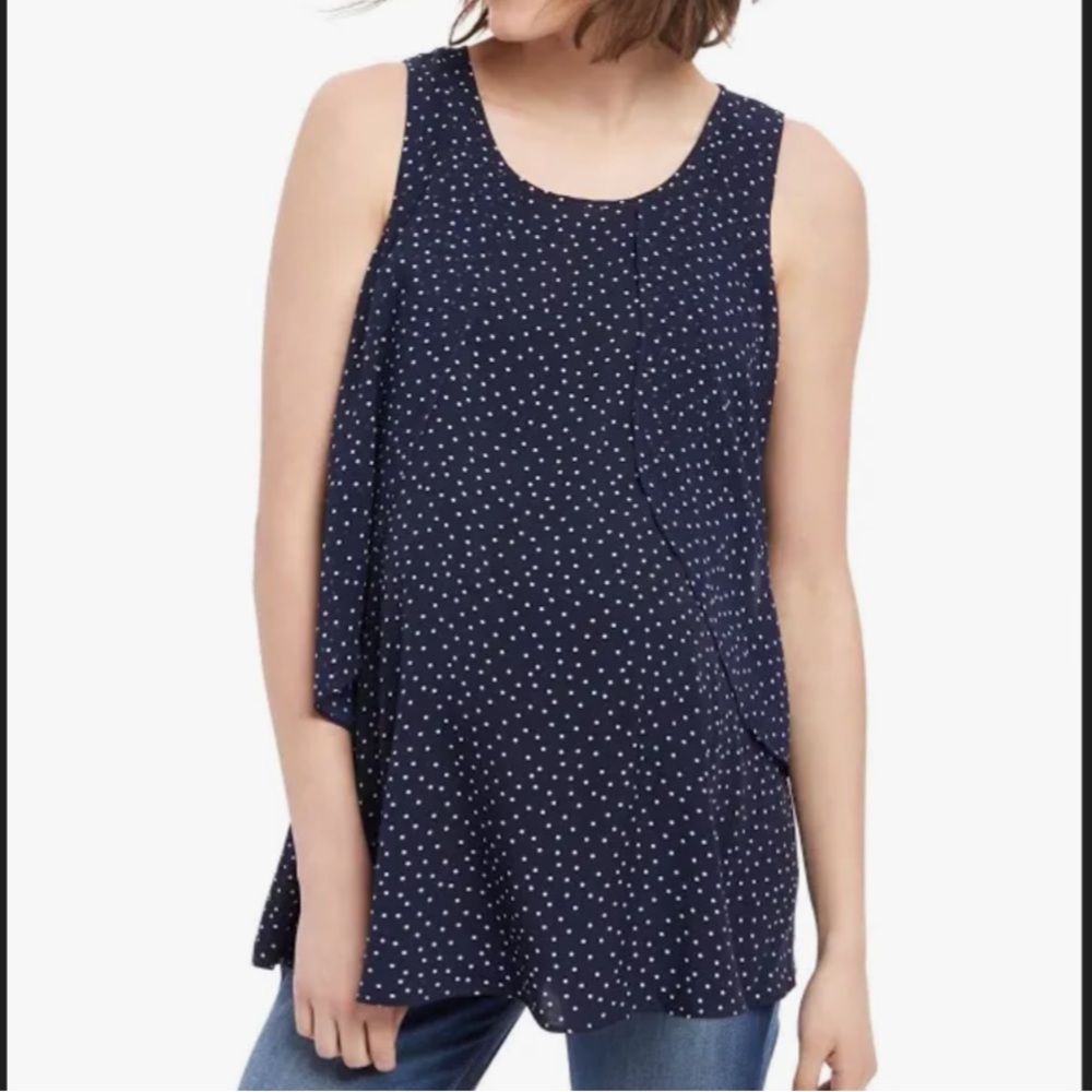 EUC Motherhood Maternity L Navy Blue Polka Dots Sleeveless Top/Blouse